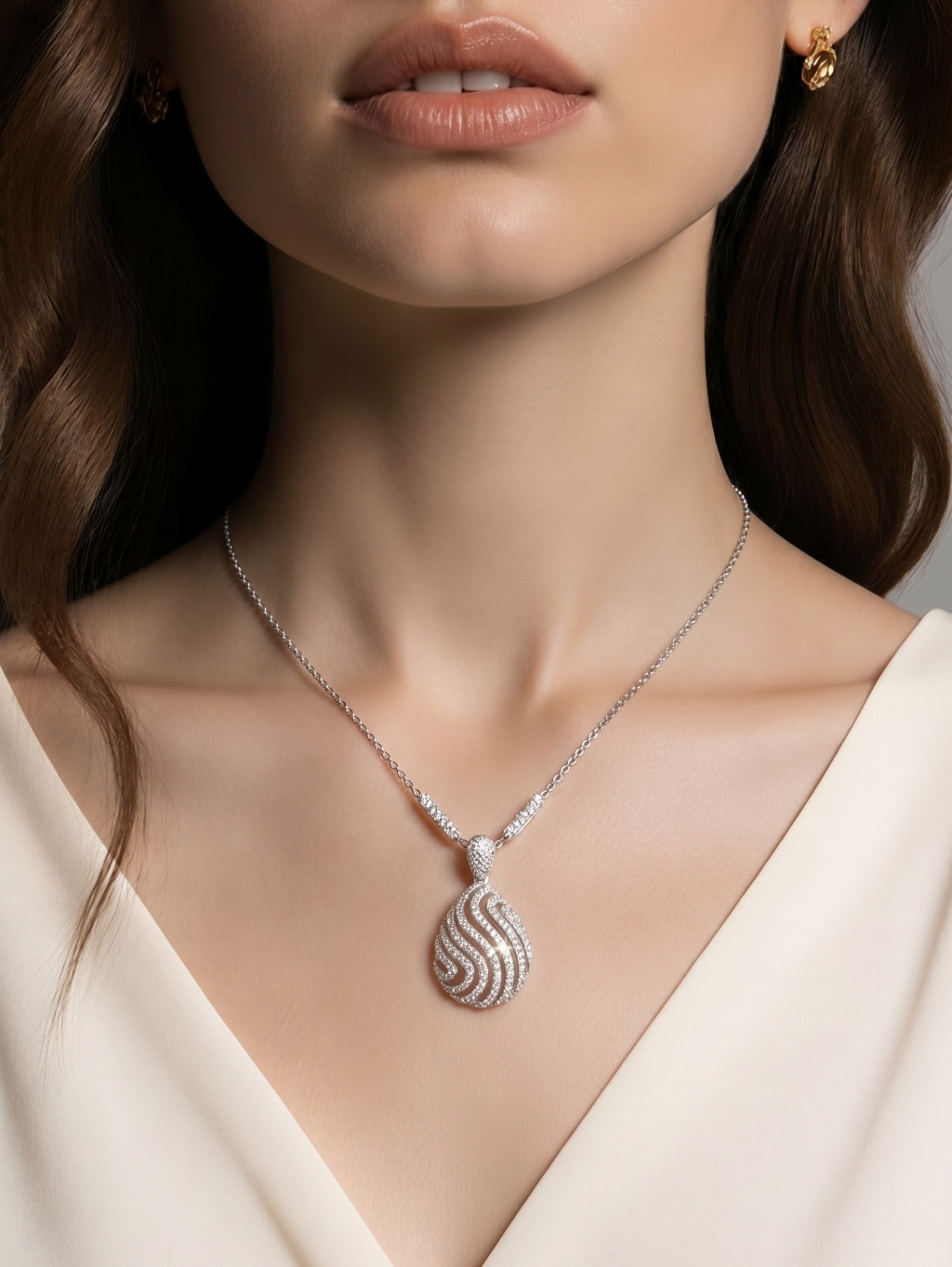 Sterling Silver Cz Dome Teardrop Pendant For Necklace